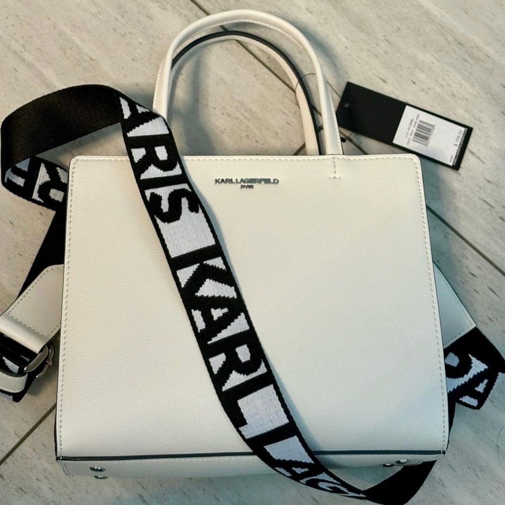 Karl Lagerfeld White Satchel with Black Strap